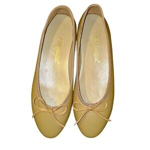Nostalgia Women's Beige Lambskin Ballet Flats With Bow Size 7.5 Preppy Academia